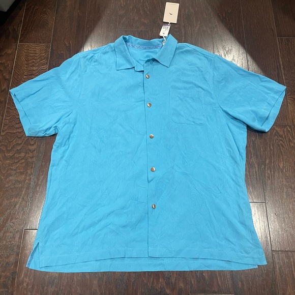 Tommy Bahama Tropic Isles Camp Shirt Men Size XXL Horizon Blue Silk Collar NEW